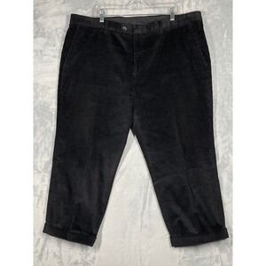Giovanni Testi Mens Black Corduroy Dress Pants Cuffed 44x25 Flat Front Slacks